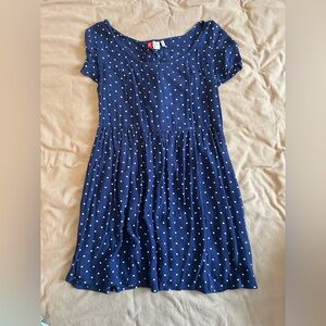 H&M Navy Blue Polka Dot Short-Sleeve Dress